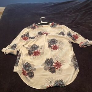 White Floral Blouse with Fold Up Sleeves